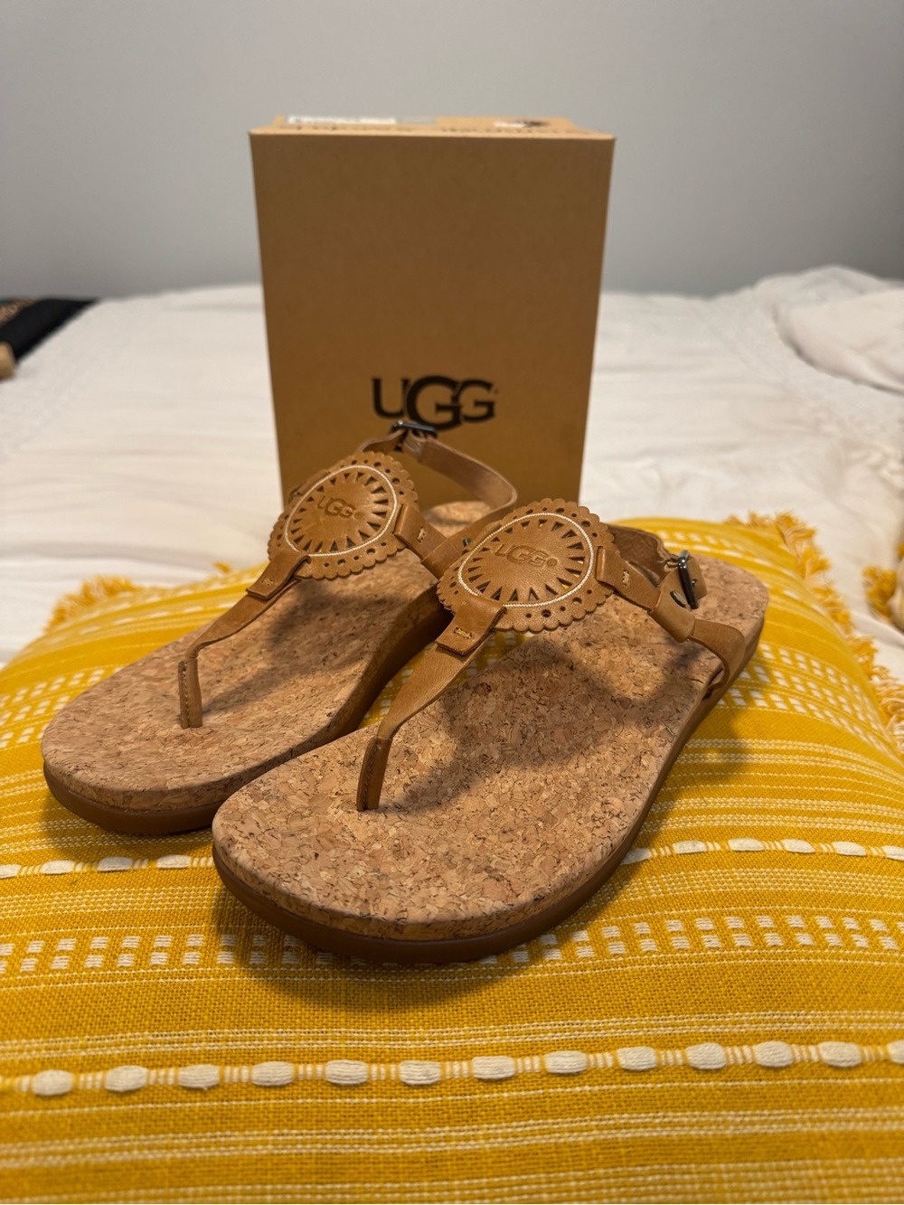 UGG Tan Cork Footbed Thong Sandals